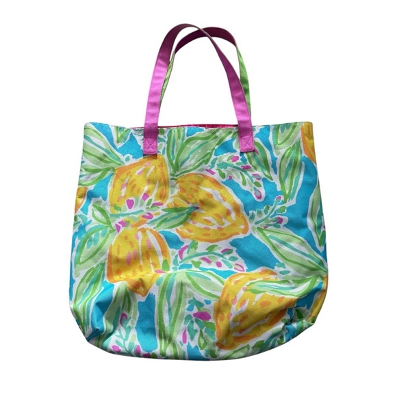 LILLY PULITZER For ESTEE LAUDER Tote Bag, Watercolor Lemons Beach Bag Purse - Picture 3 of 6
